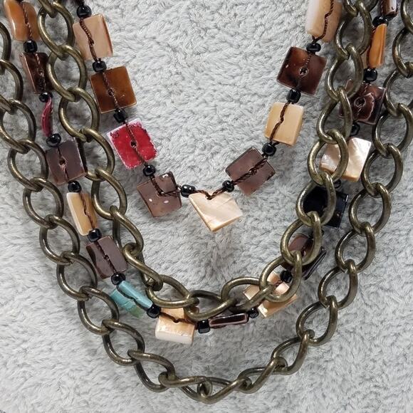 Boho Mother of Pearl Dyed Shell Square Beaded Chain Necklace - Picture 6 of 8